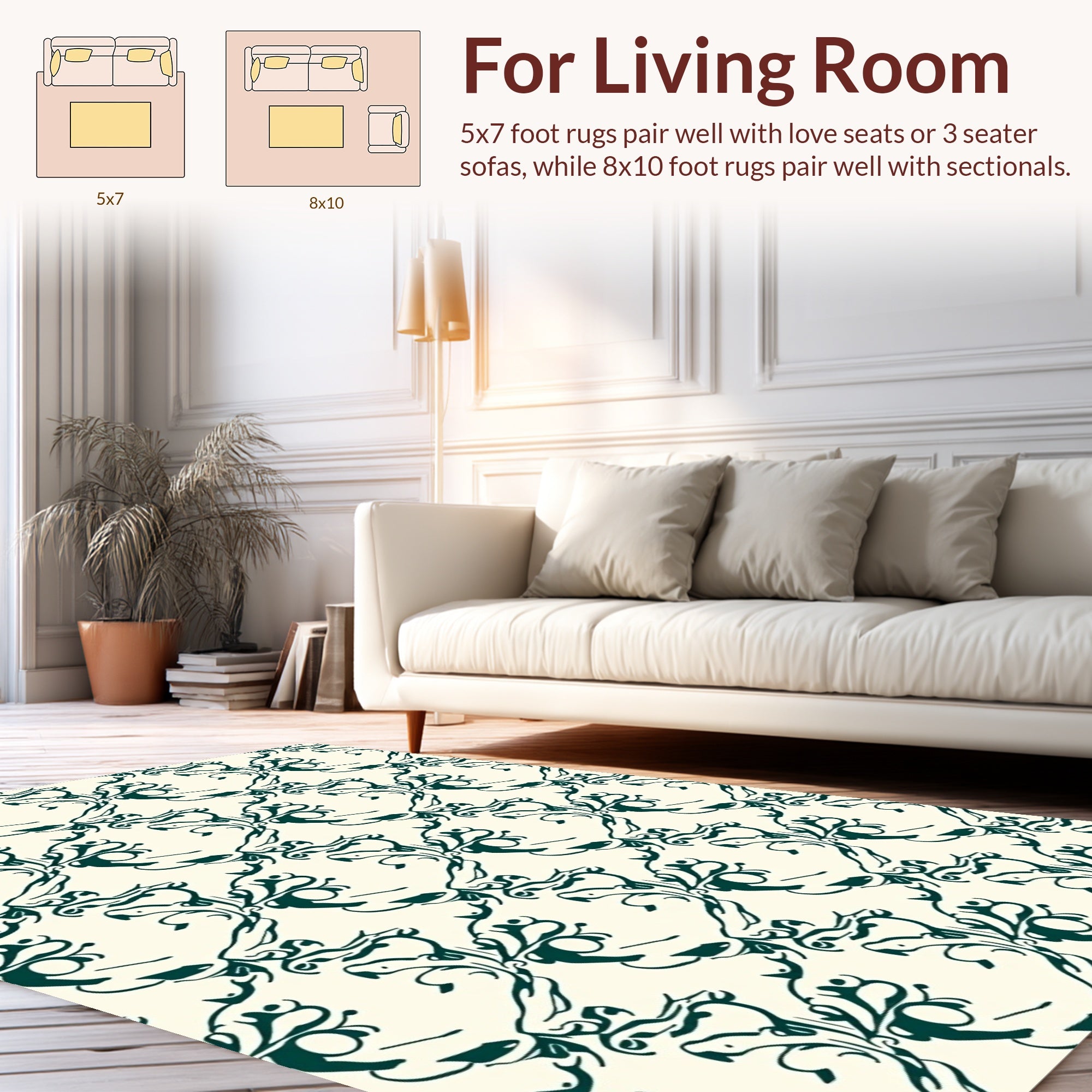 Dark Green Vintage Swirl Pattern Rug
