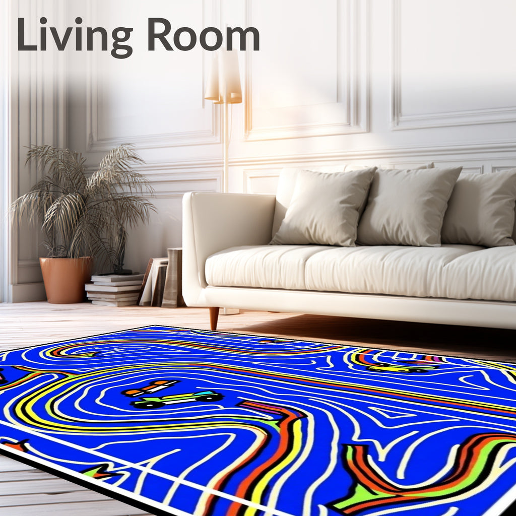 Retro Race Track Cars Abstract Rug