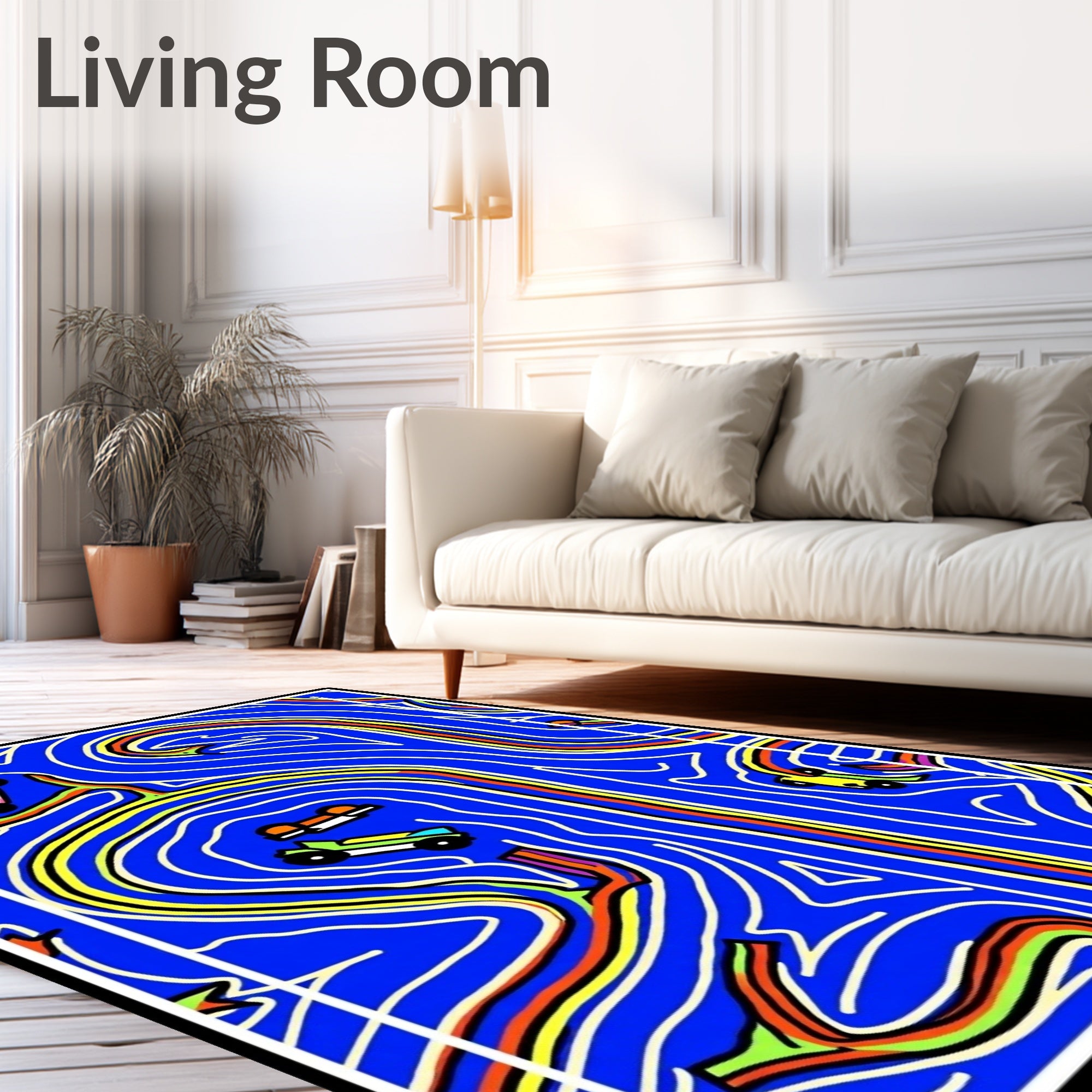 Retro Race Track Cars Abstract Rug