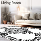 Edgy Black Skulls Ornate Scrollwork Rug