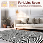 Black White Abstract Maze Pattern Rug