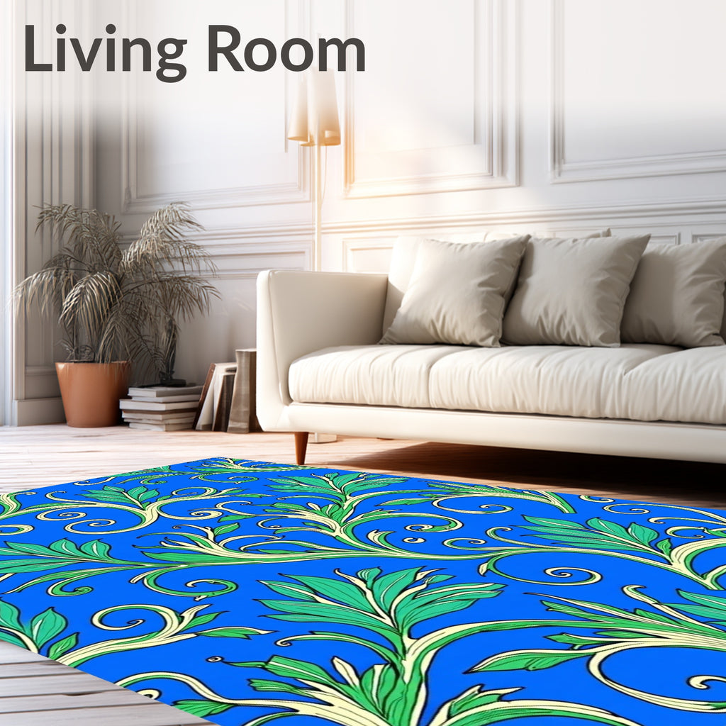 Vibrant Blue Green Leaf Swirl Rug