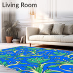 Vibrant Blue Green Leaf Swirl Rug
