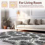 Black White Tropical Leaf Swirl Pattern Rug