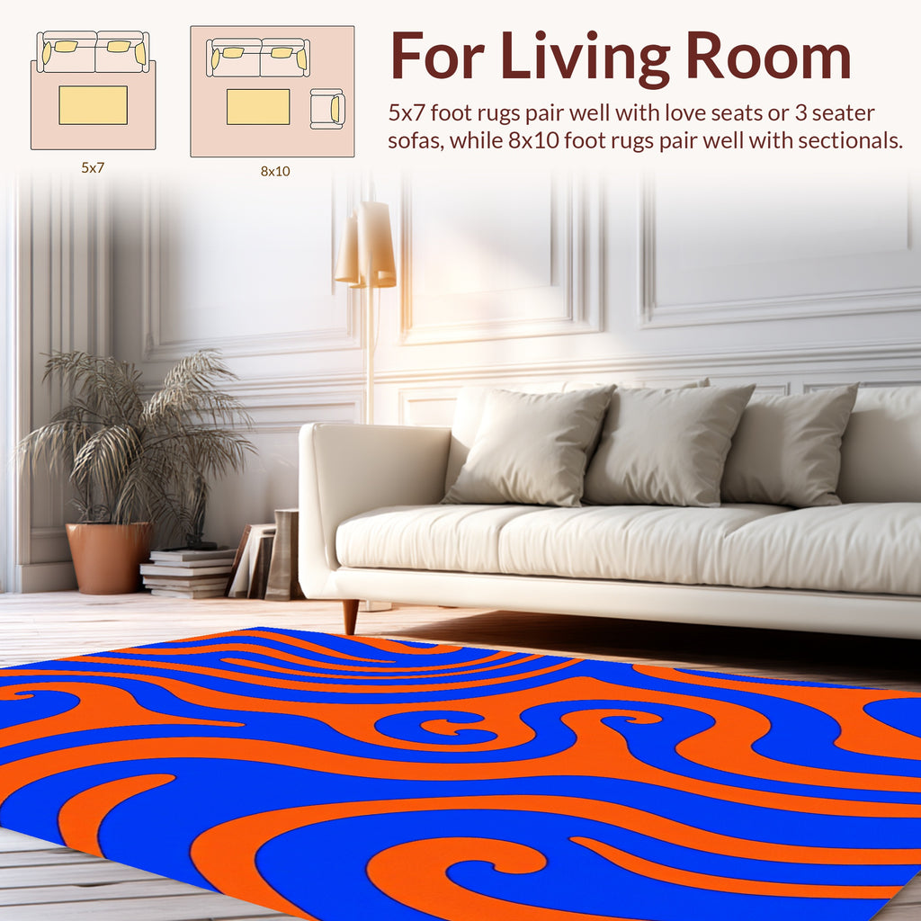 Groovy Swirl Pattern Blue Orange Rug