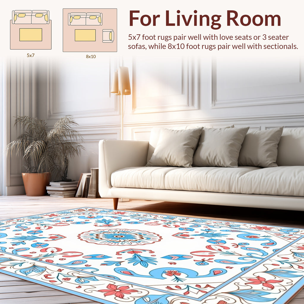 Floral Burst Leaf Swirls Design Rug