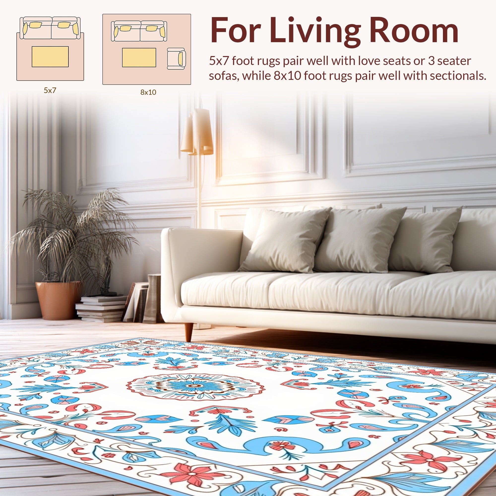 Floral Burst Leaf Swirls Design Rug
