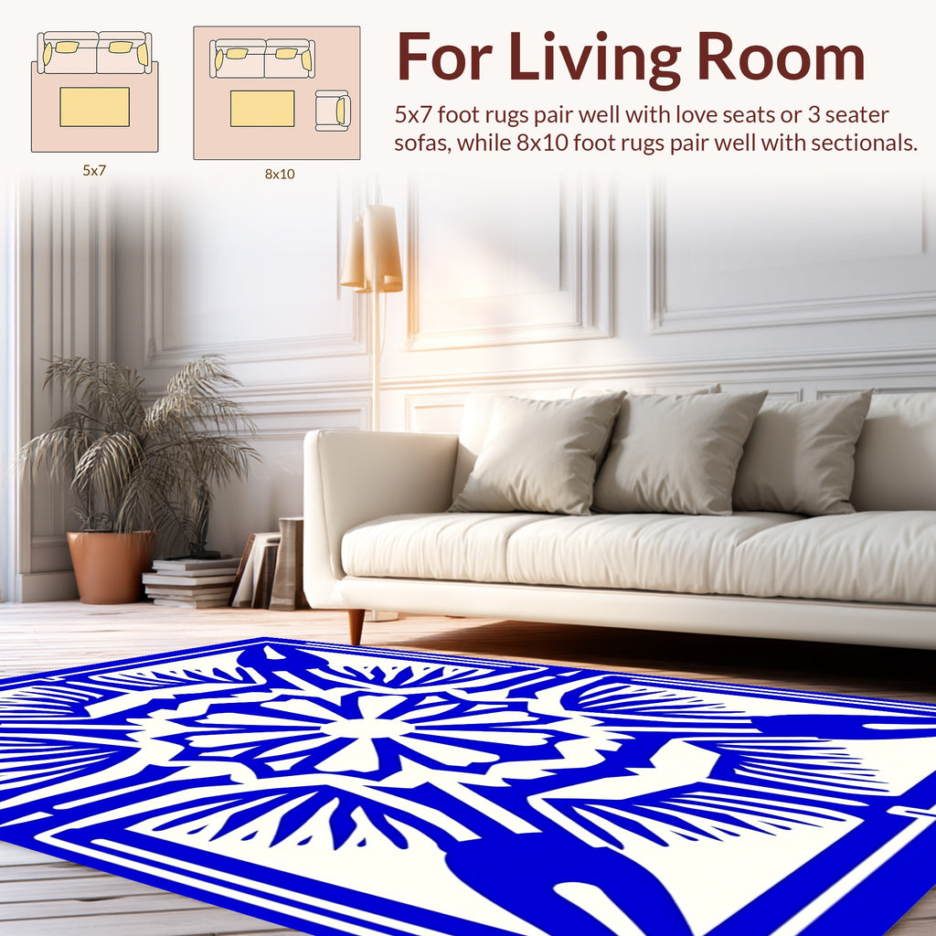 Bold Blue White Radial Pattern Rug