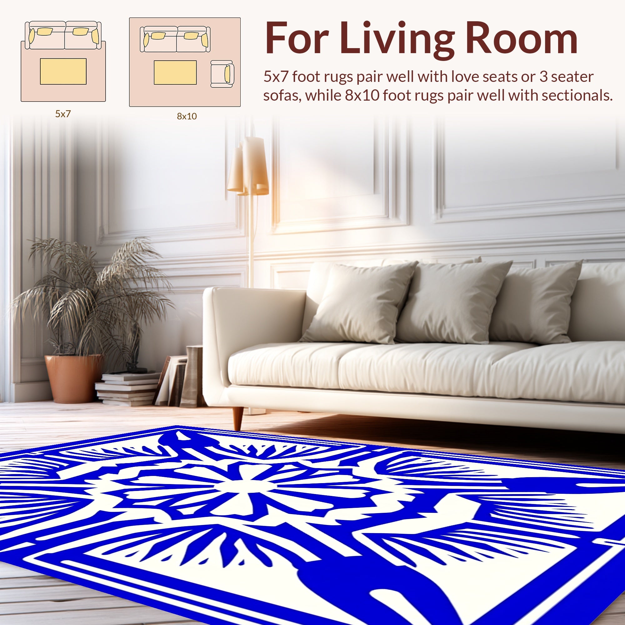 Bold Blue White Radial Pattern Rug