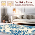Classic Blue Floral Damask Design Rug