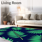 Bold Green Palm Fronds Navy Background Rug