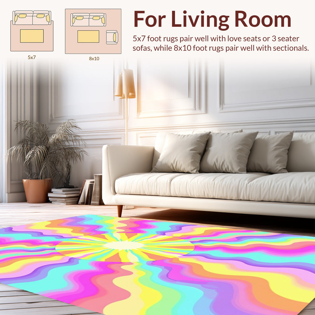 Retro Sunburst Rainbow Wave Rug