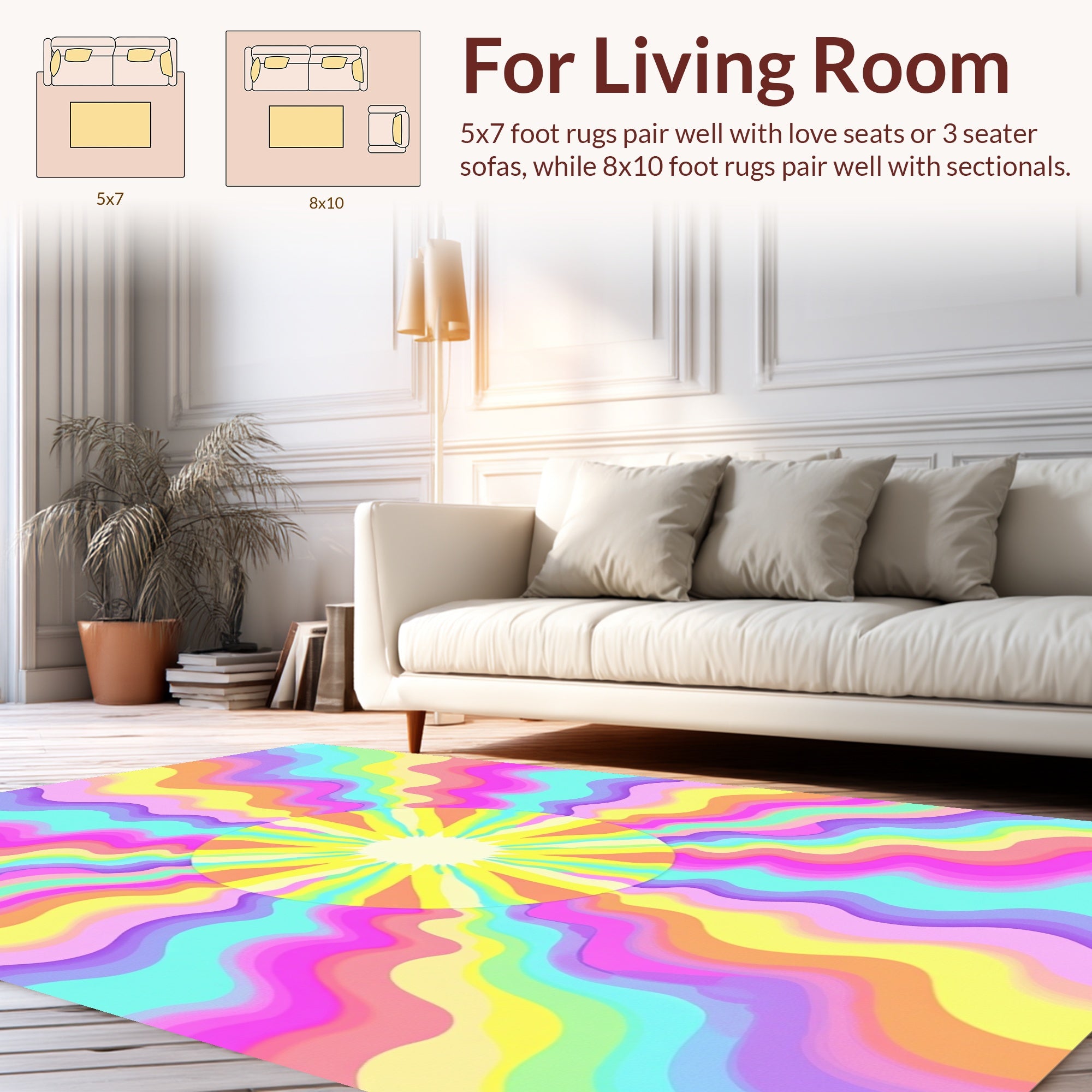 Retro Sunburst Rainbow Wave Rug