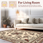 Ornate Floral Scrollwork Beige Brown Rug