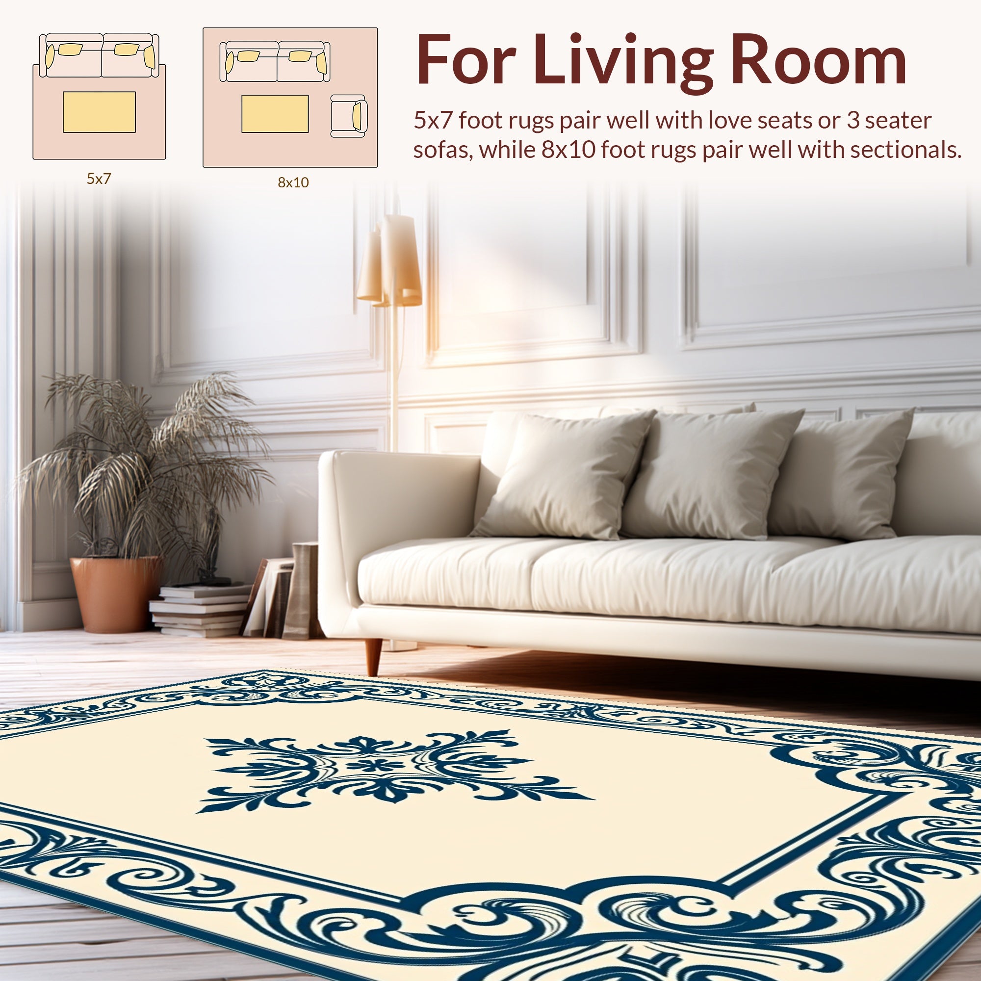 Ornate Floral Border Design Rug
