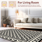 Complex Geometric Black and Cream Pattern Rug