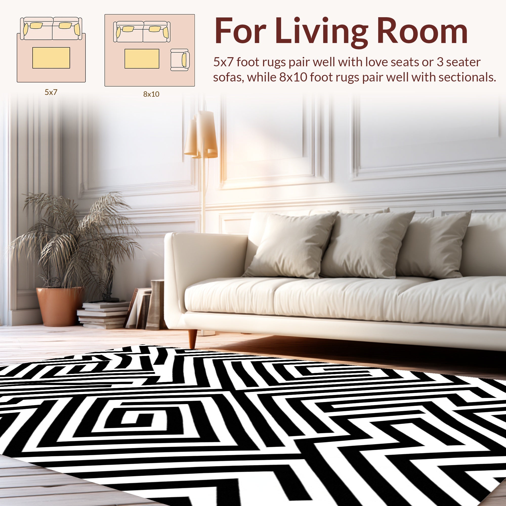 Abstract Black White Geometric Pattern Design Rug