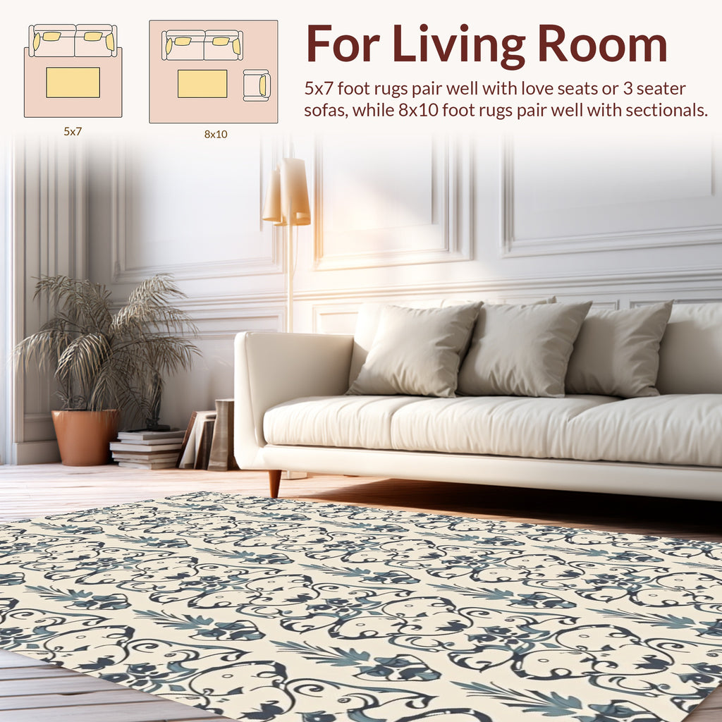 Ornate Scrollwork Indigo Pattern Rug