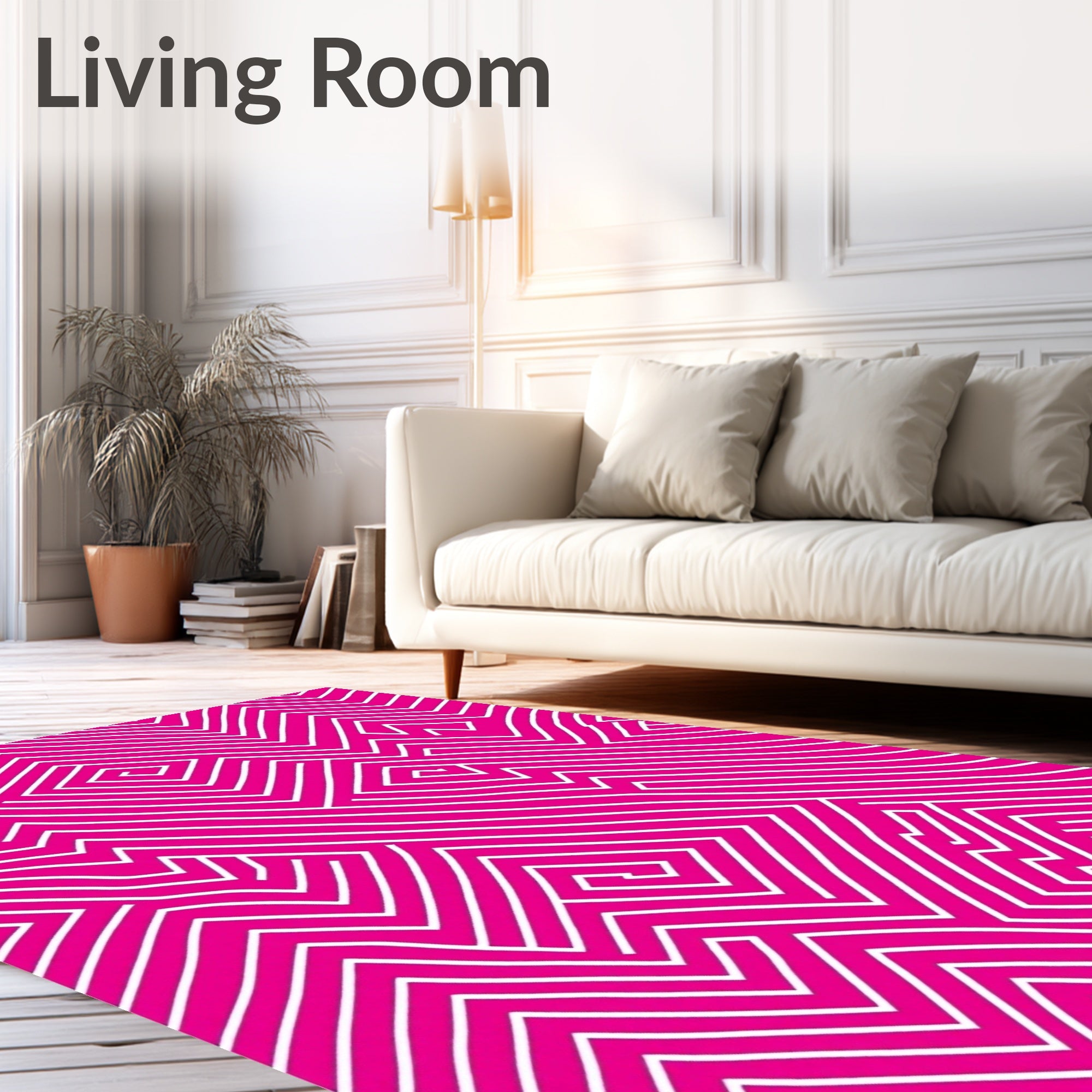 Pink And White Maze Pattern Rug