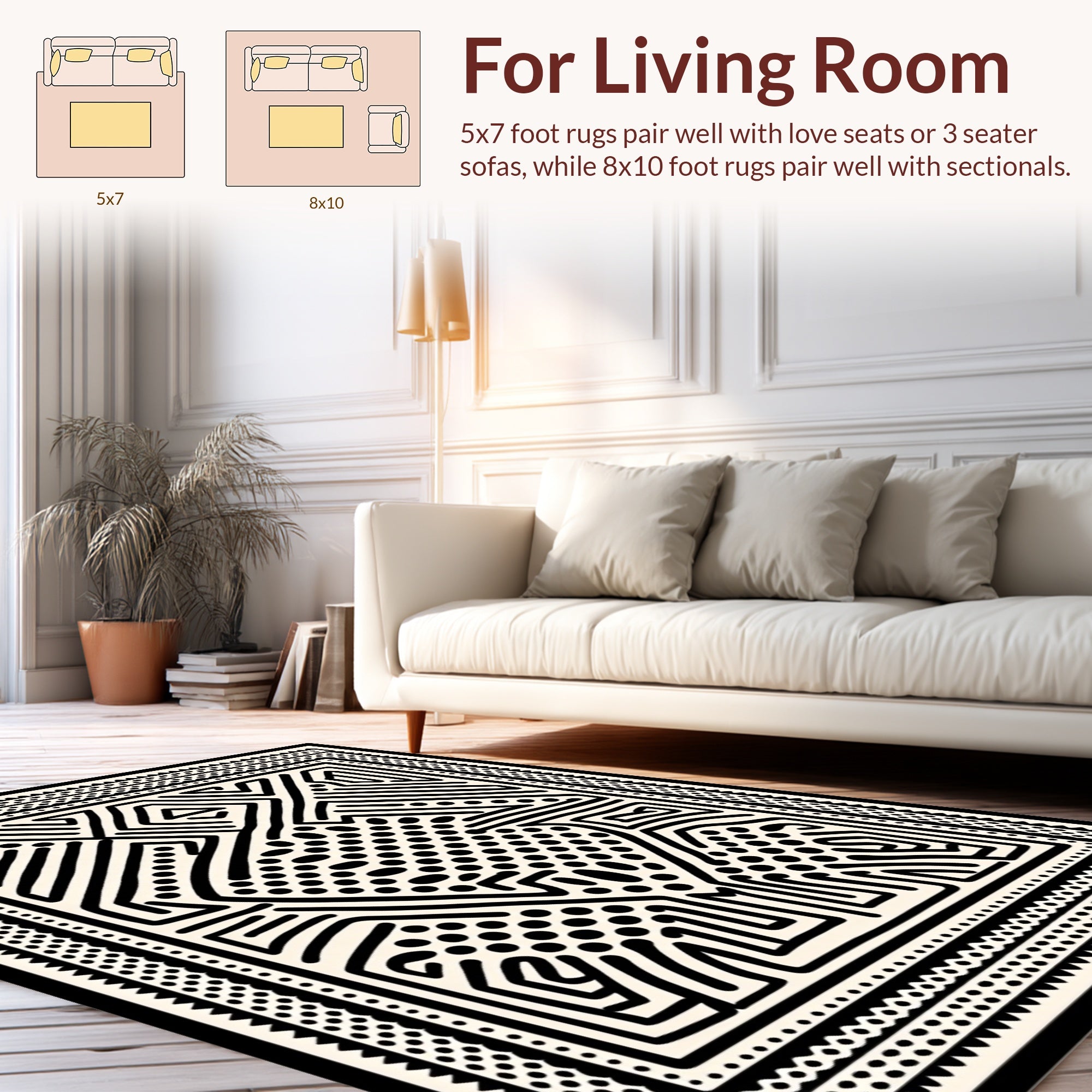 Bold Tribal Patterned Black Cream Rug