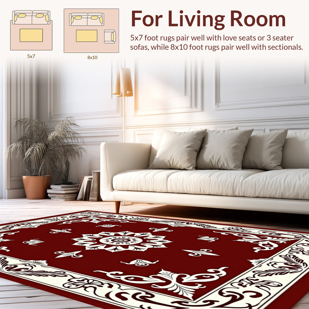 Ornate Floral Red Cream Medallion Rug