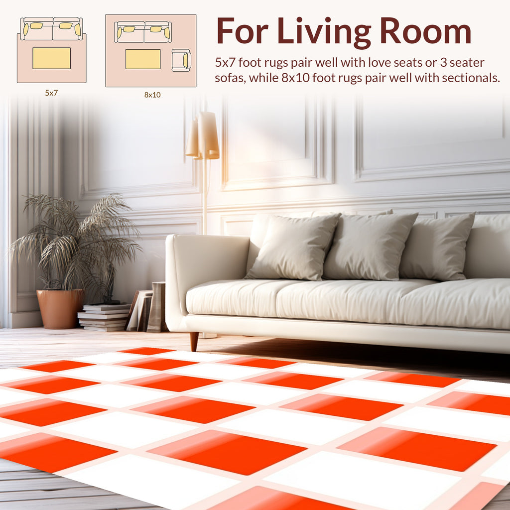 Orange White Checkerboard Glossy Pattern Rug