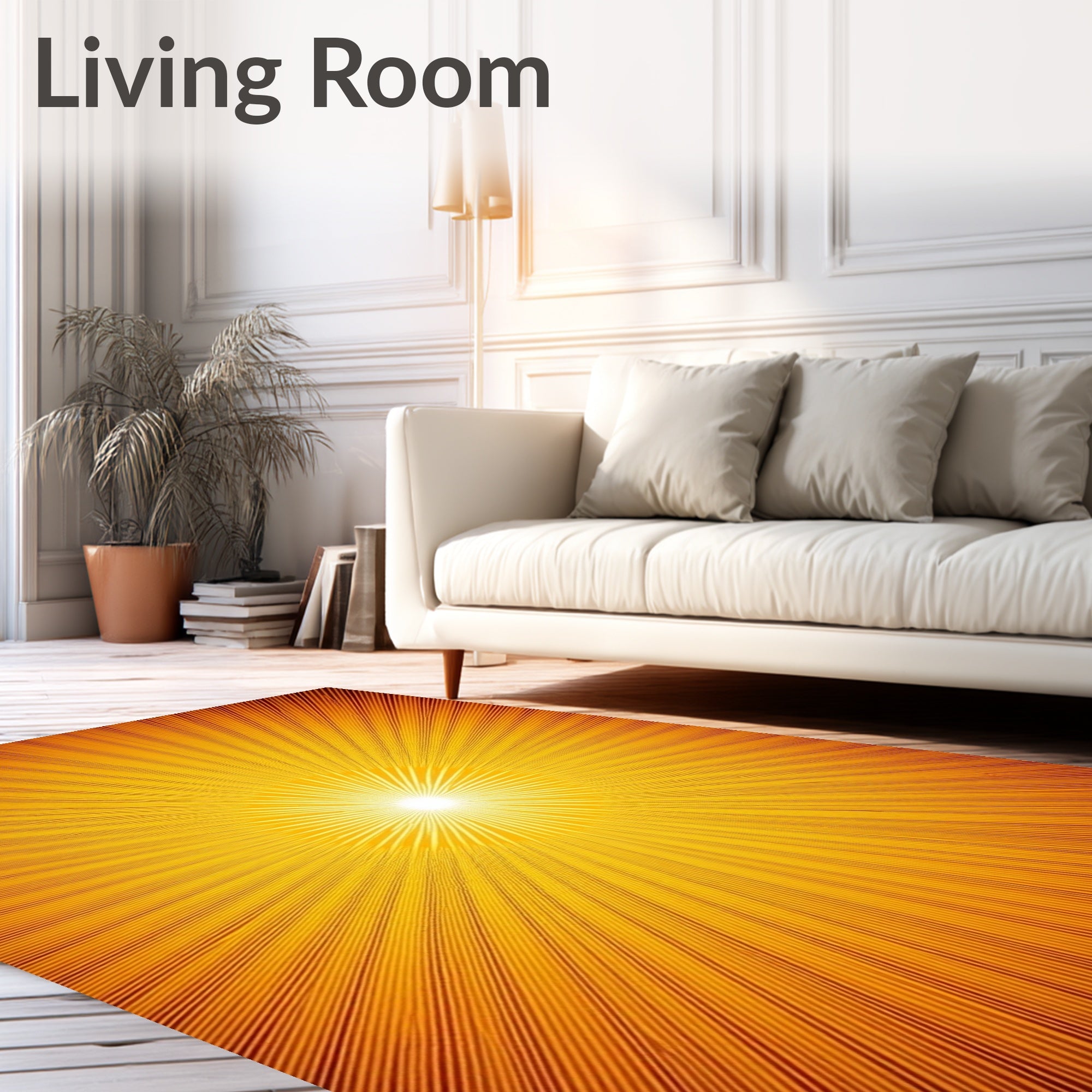 Radiant Sunburst Yellow Orange Design Rug