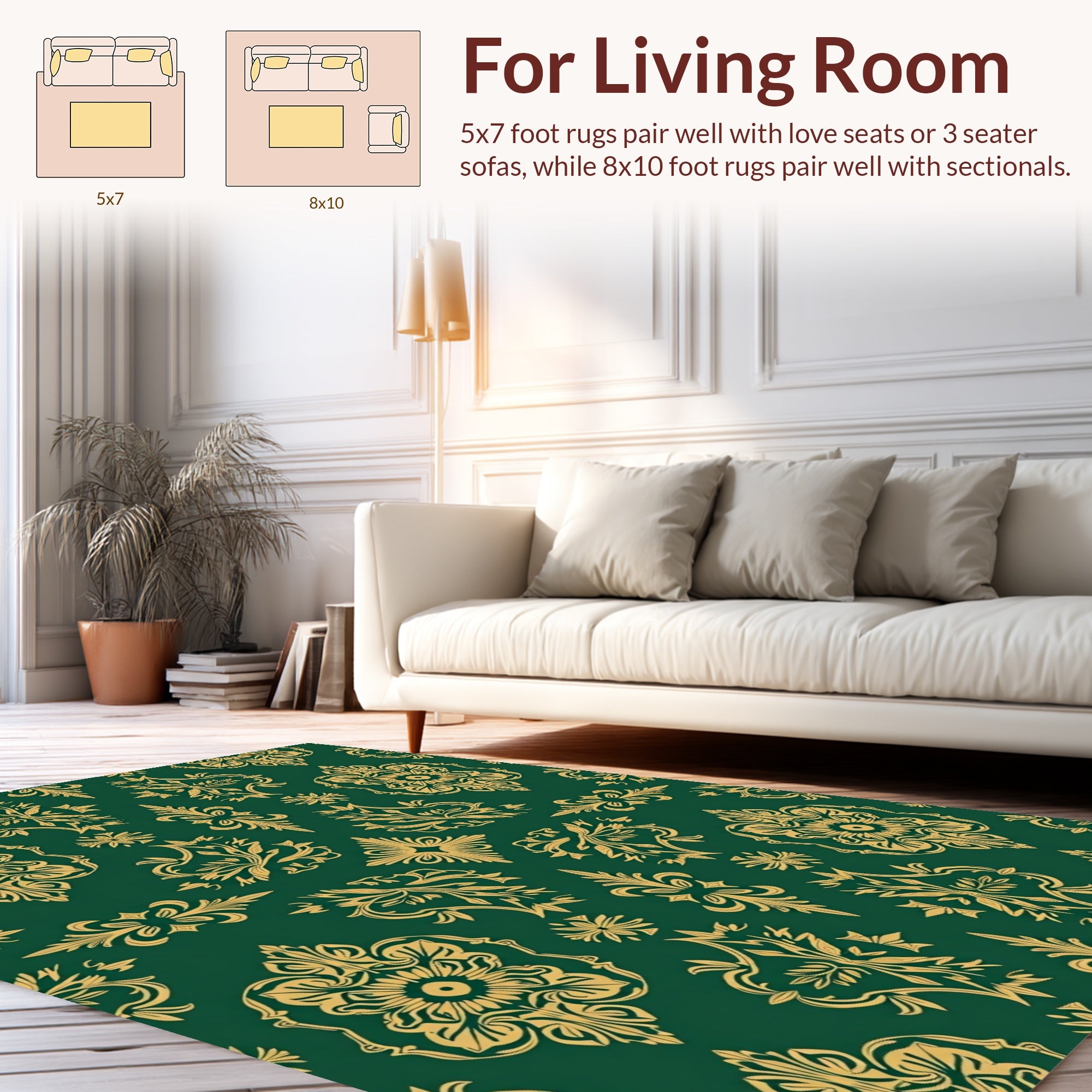 Elegant Gold Floral Damask Pattern Rug