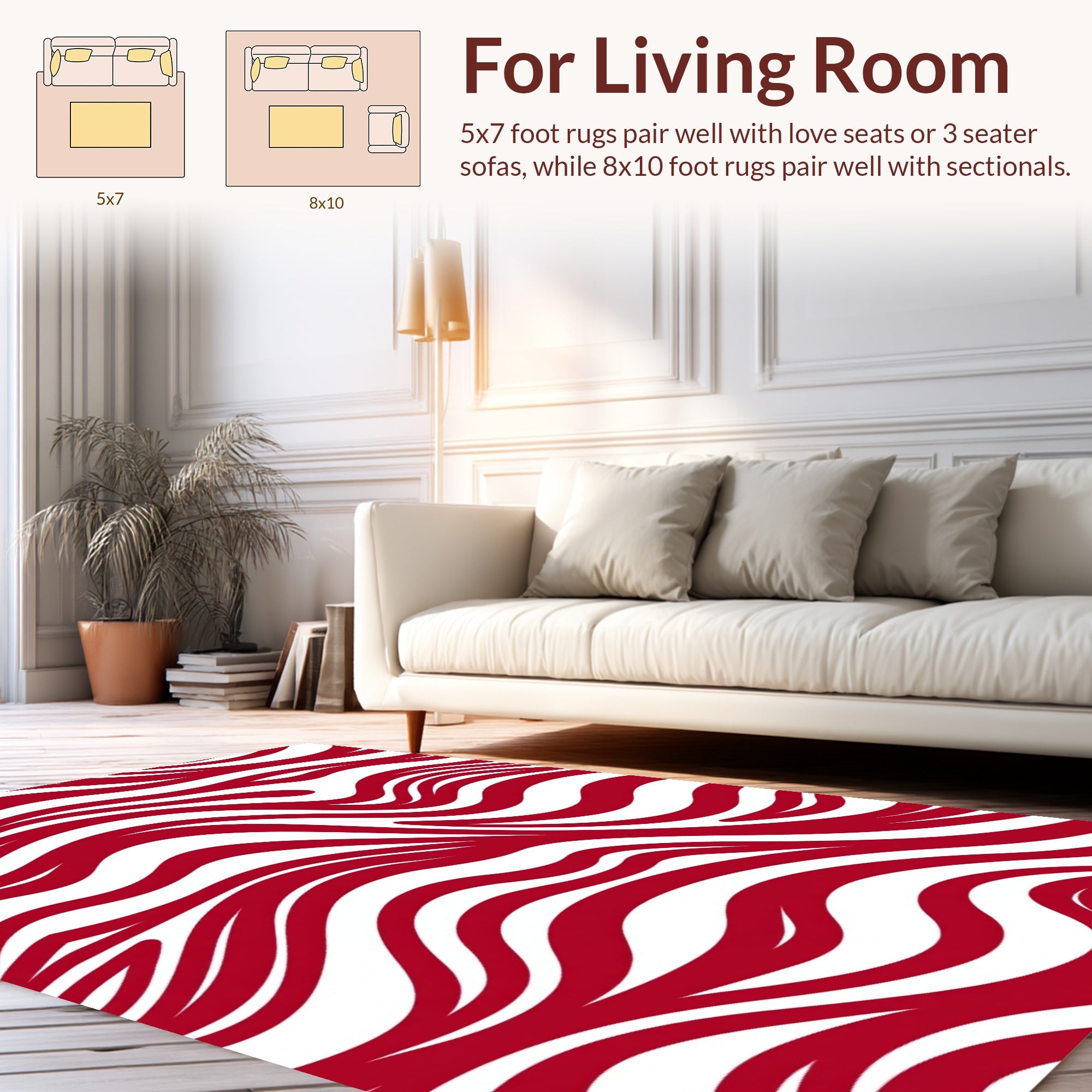 Bold Red White Flowing Lines Rug