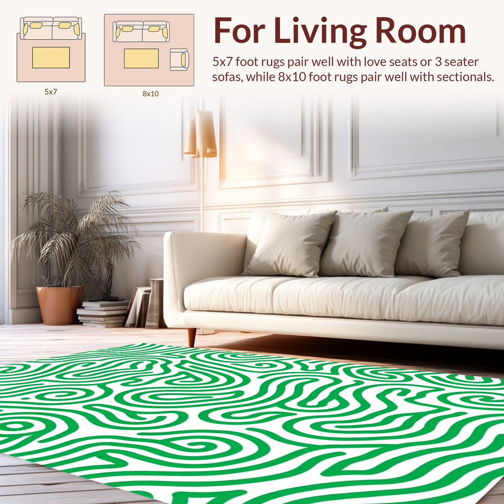 Abstract Green Swirl Organic Pattern Rug
