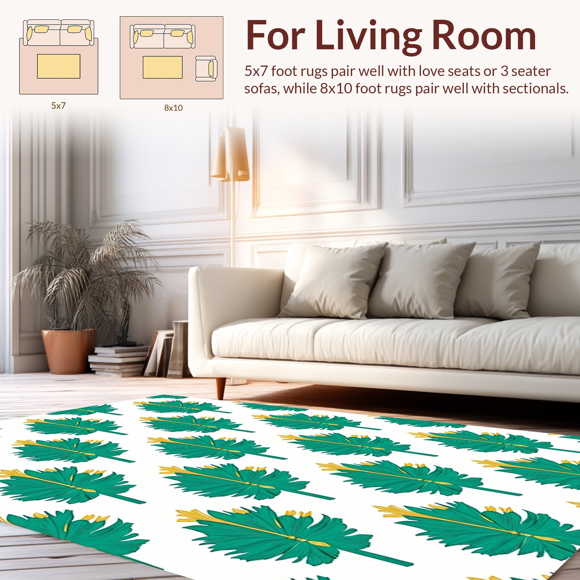 Emerald Gold Leaf Pattern Rug