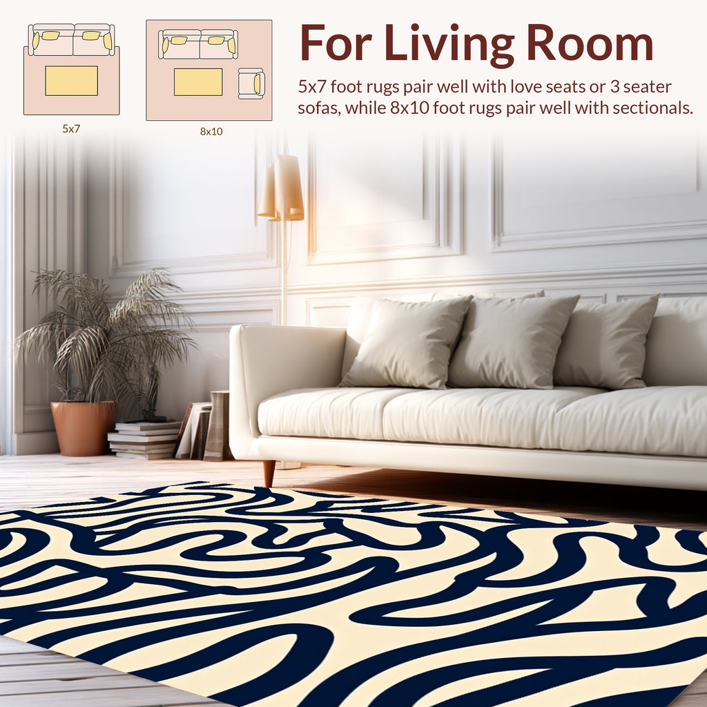 Abstract Navy Swirls Pattern Rug