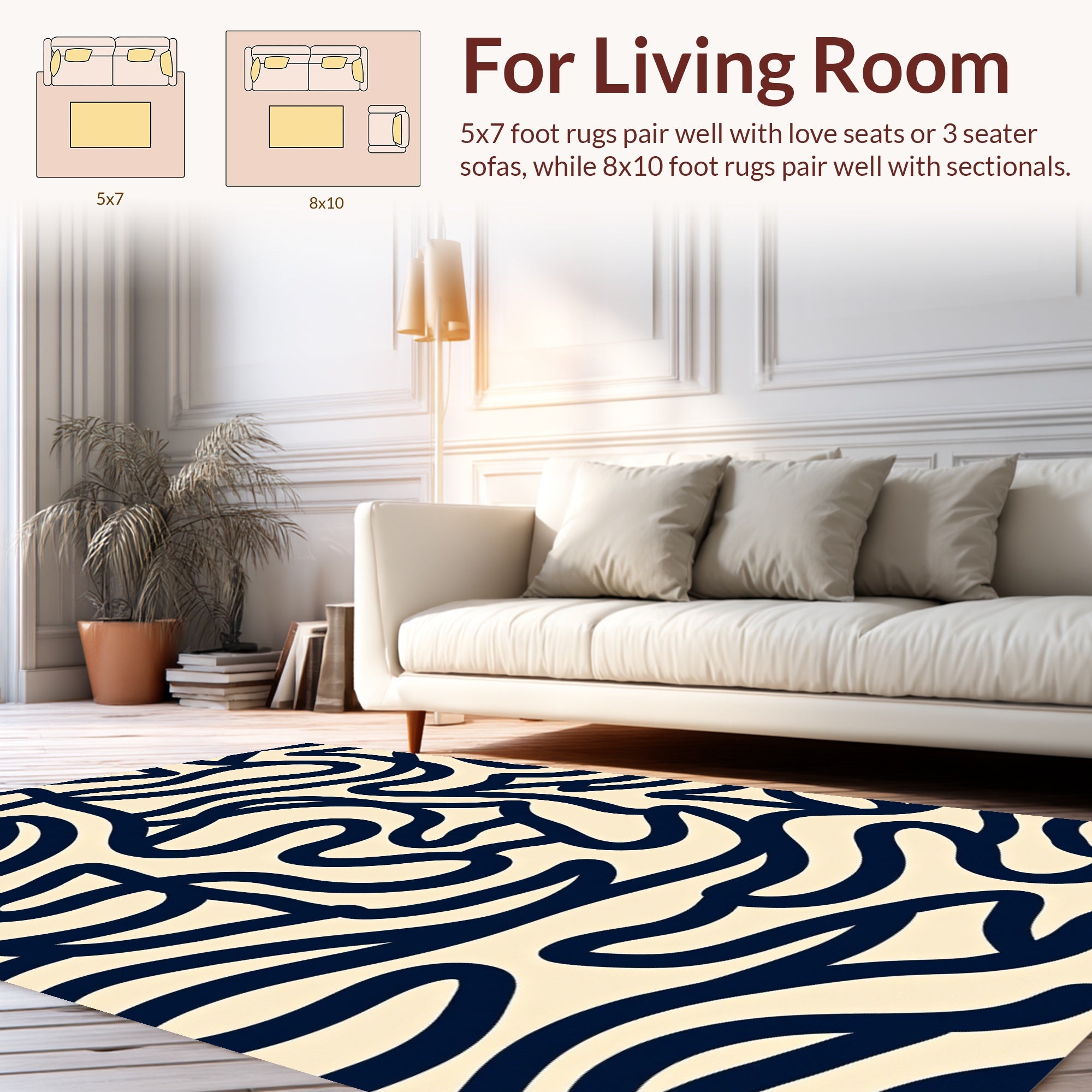 Abstract Navy Swirls Pattern Rug