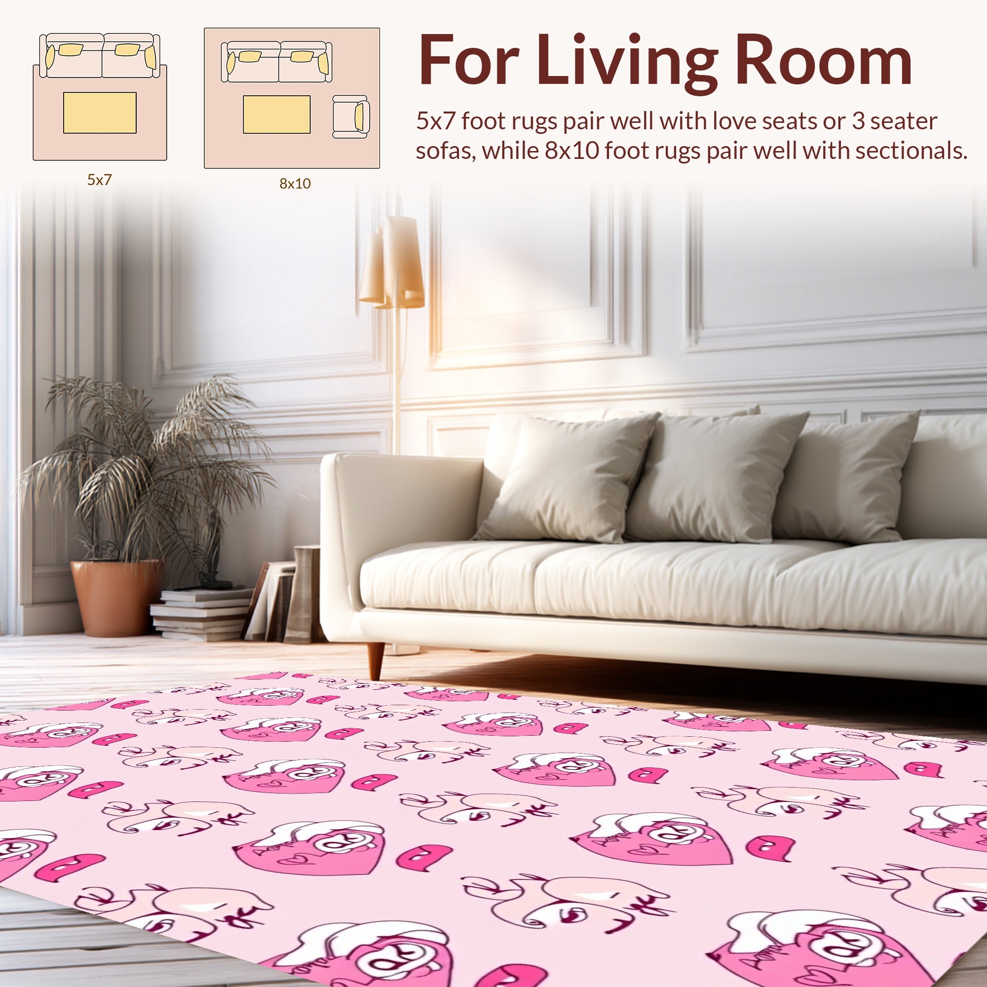 Pink Heart Abstract Figure Pattern Rug