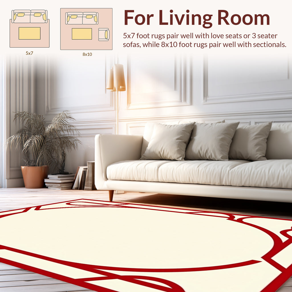 Red Geometric Swirl Border Rug