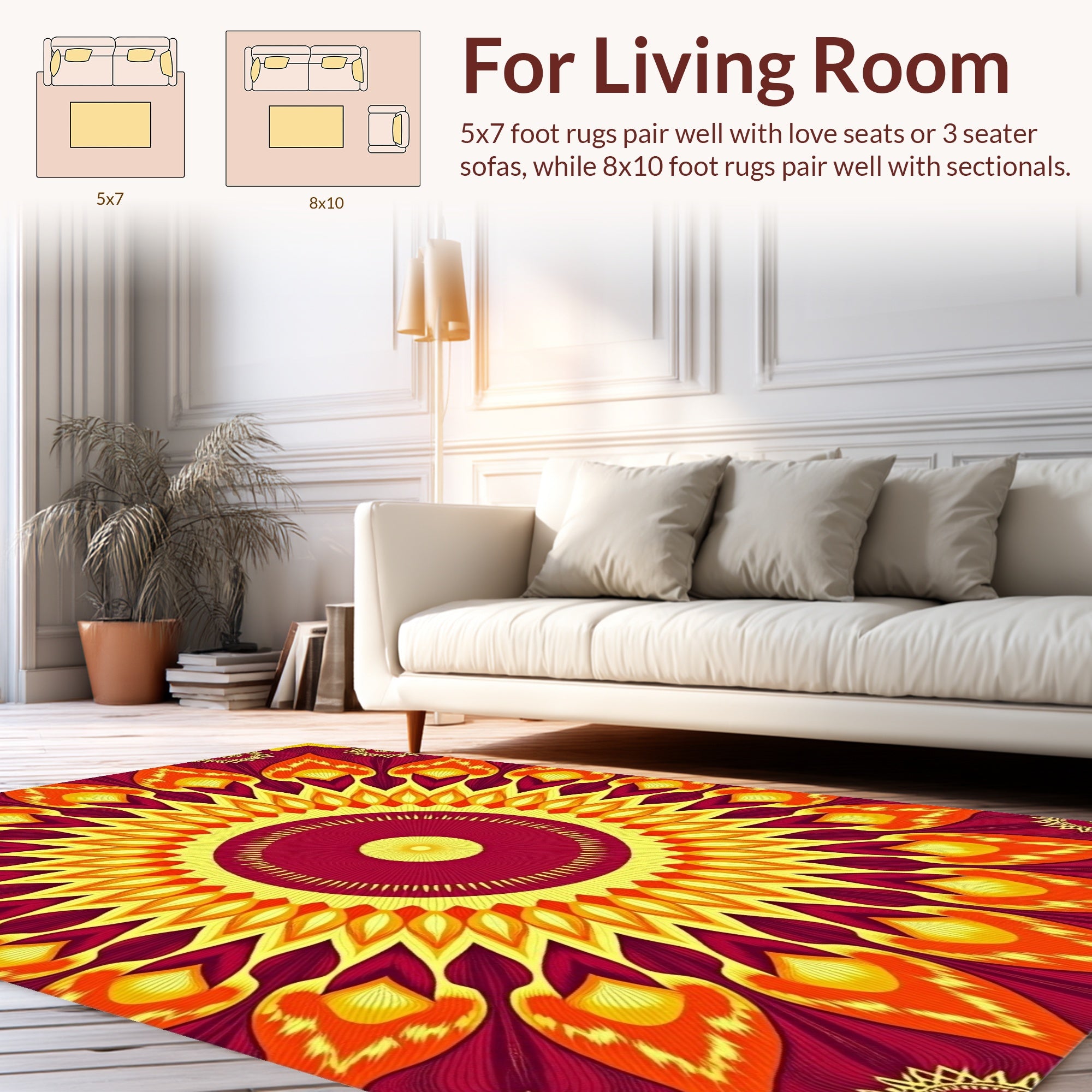 Radiant Sunburst Mandala Pattern Rug