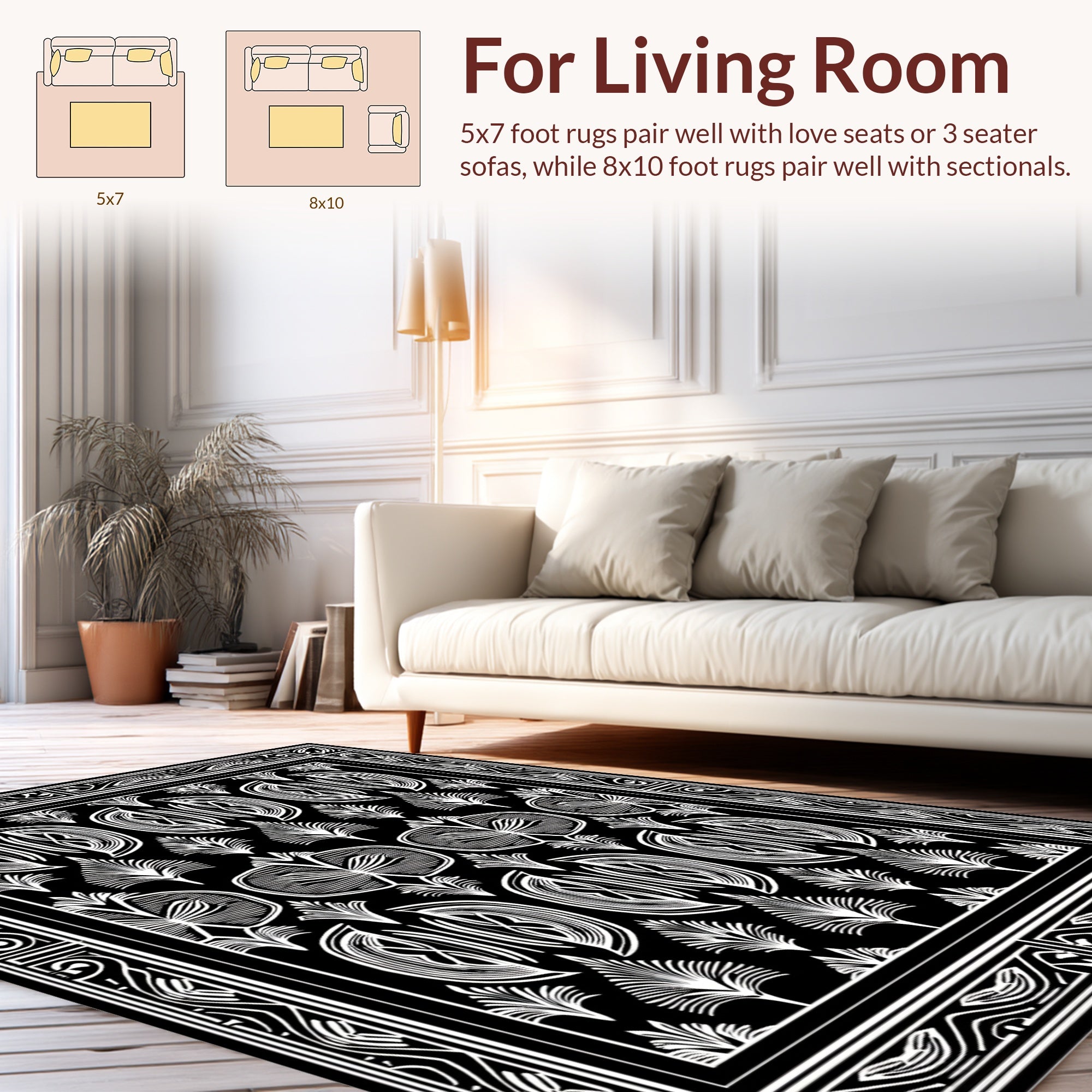 Abstract Black White Repeating Motif Rug