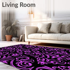 Vibrant Pink Floral Damask Black Rug