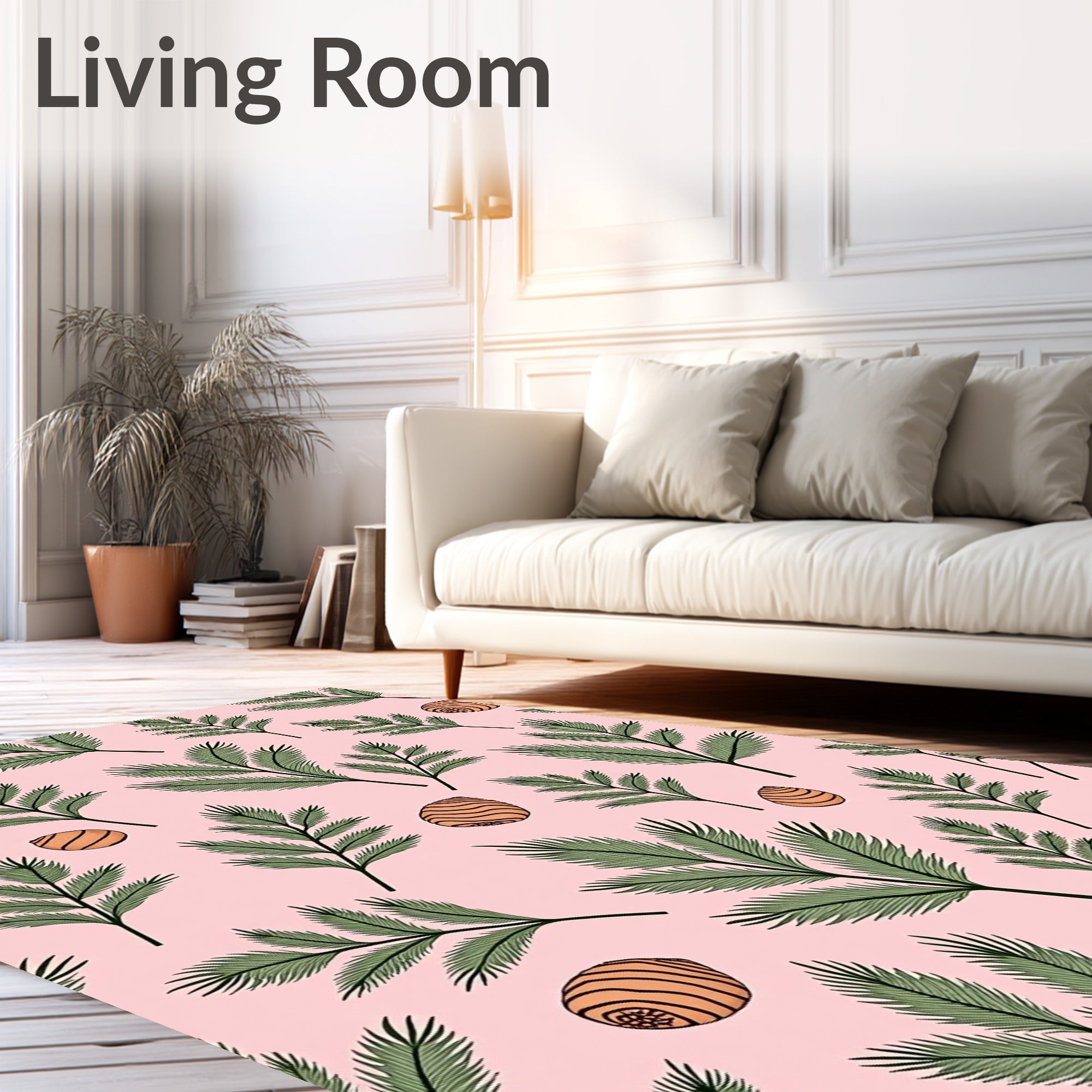 Pink Pinecone Branch Repeating Pattern Rug