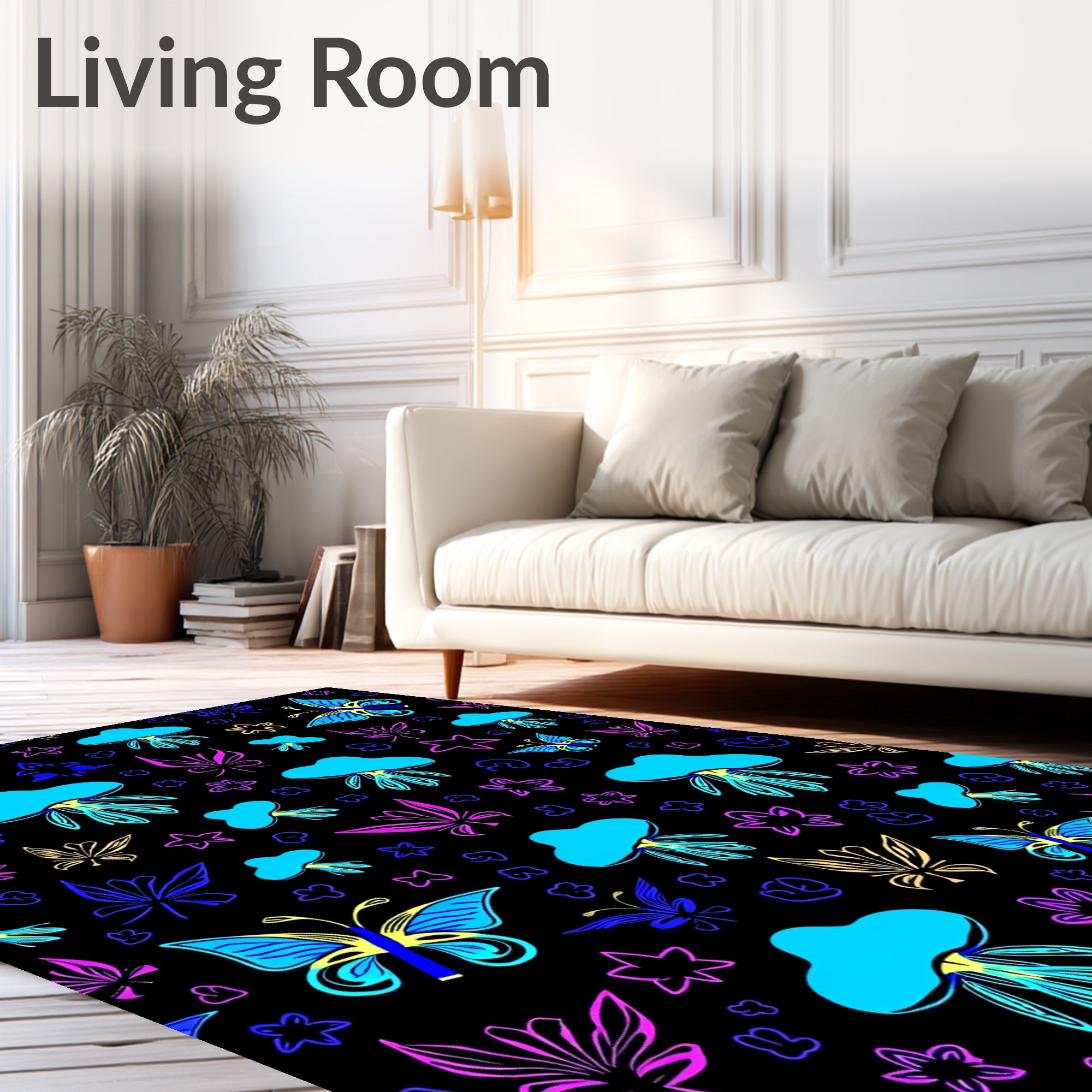 Vibrant Butterfly and Jellyfish Medley Rug