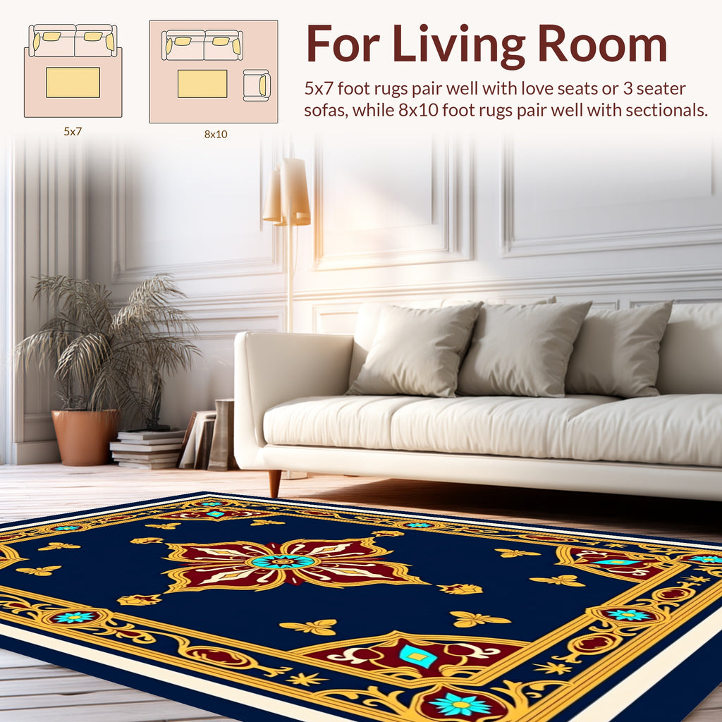 Ornate Gold Floral Patterned Rug