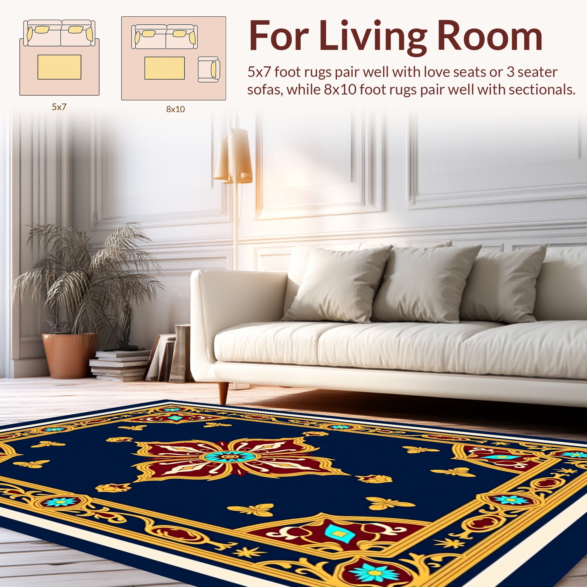 Ornate Gold Floral Patterned Rug