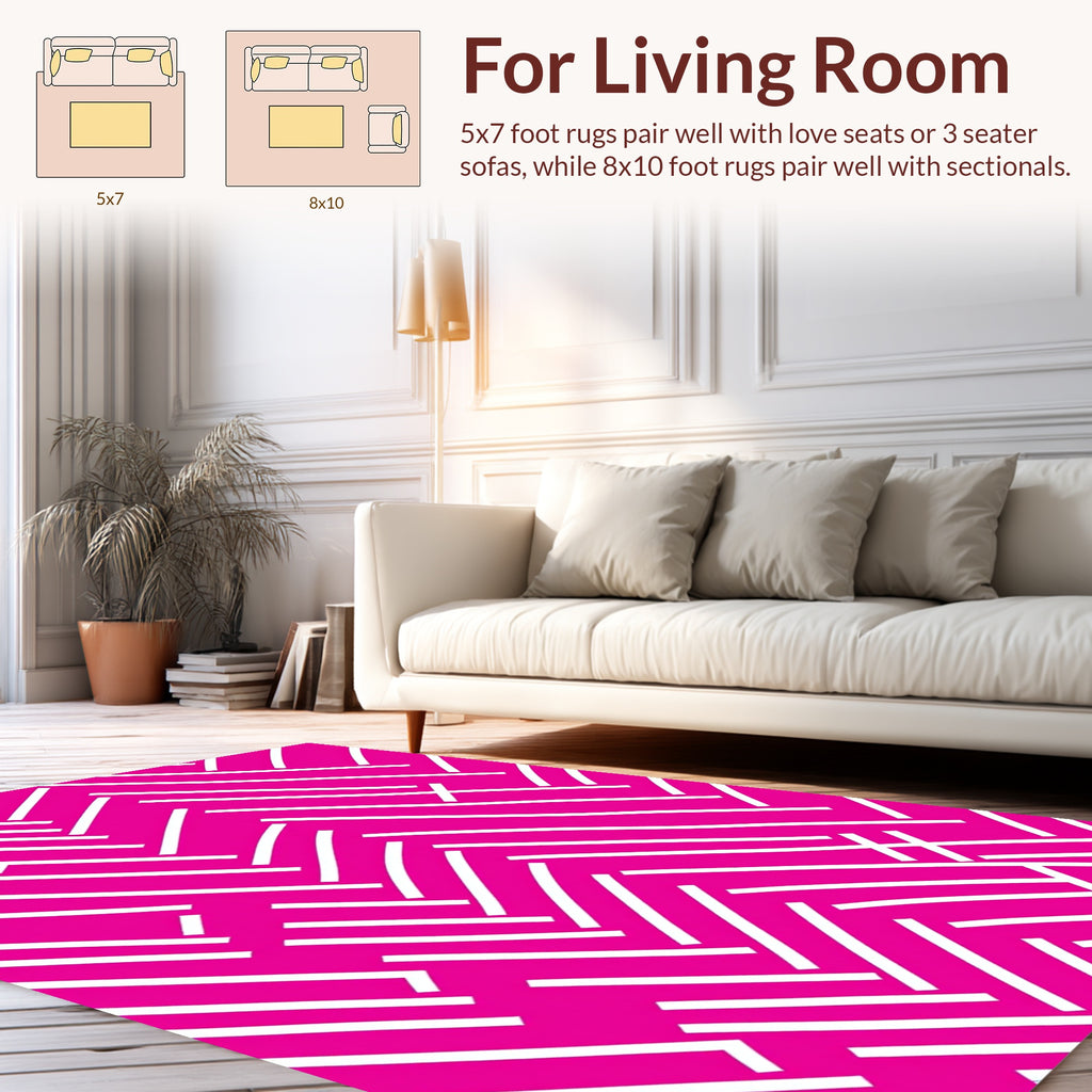 Pink White Dynamic Lines Pattern Rug