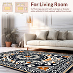 Ornate Black Orange Floral Medallion Rug