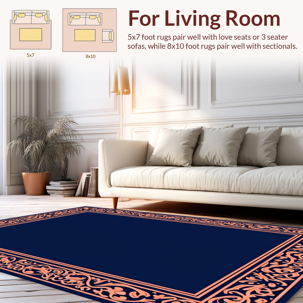 Ornate Coral Floral Border Design Rug