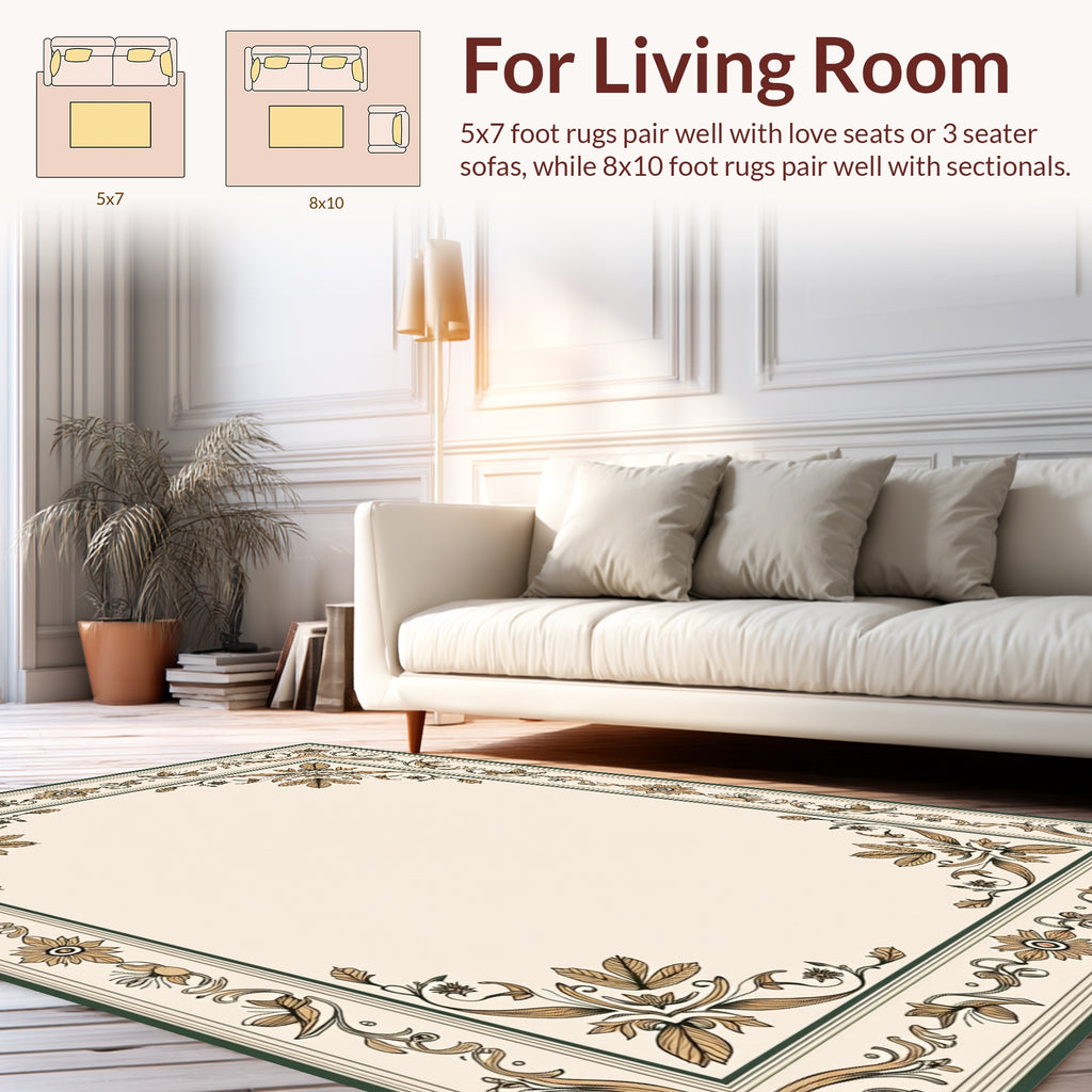 Elegant Gold Floral Scroll Pattern Rug