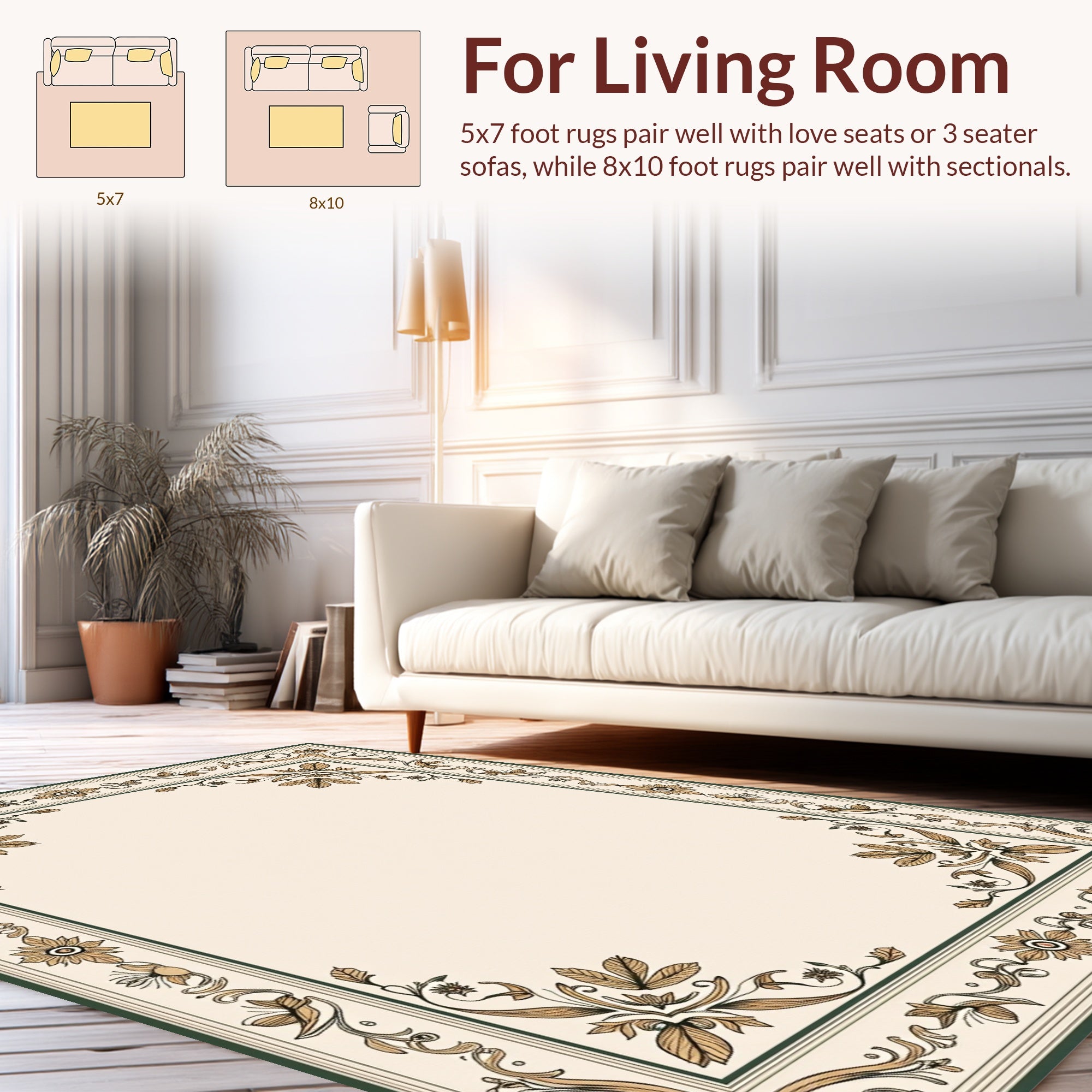 Elegant Gold Floral Scroll Pattern Rug