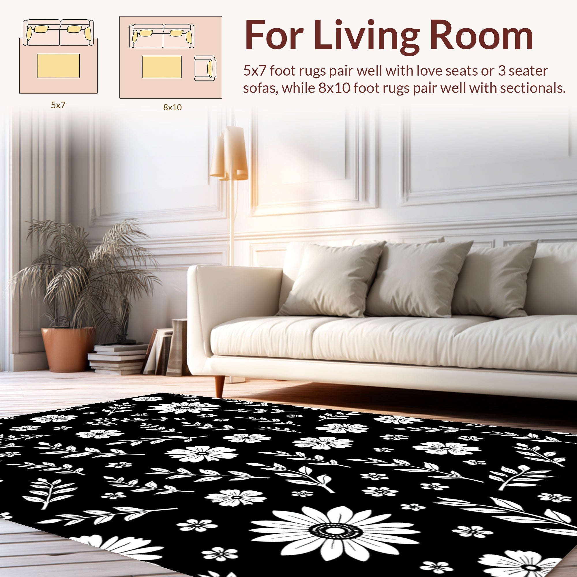 White Floral Vine Pattern Rug