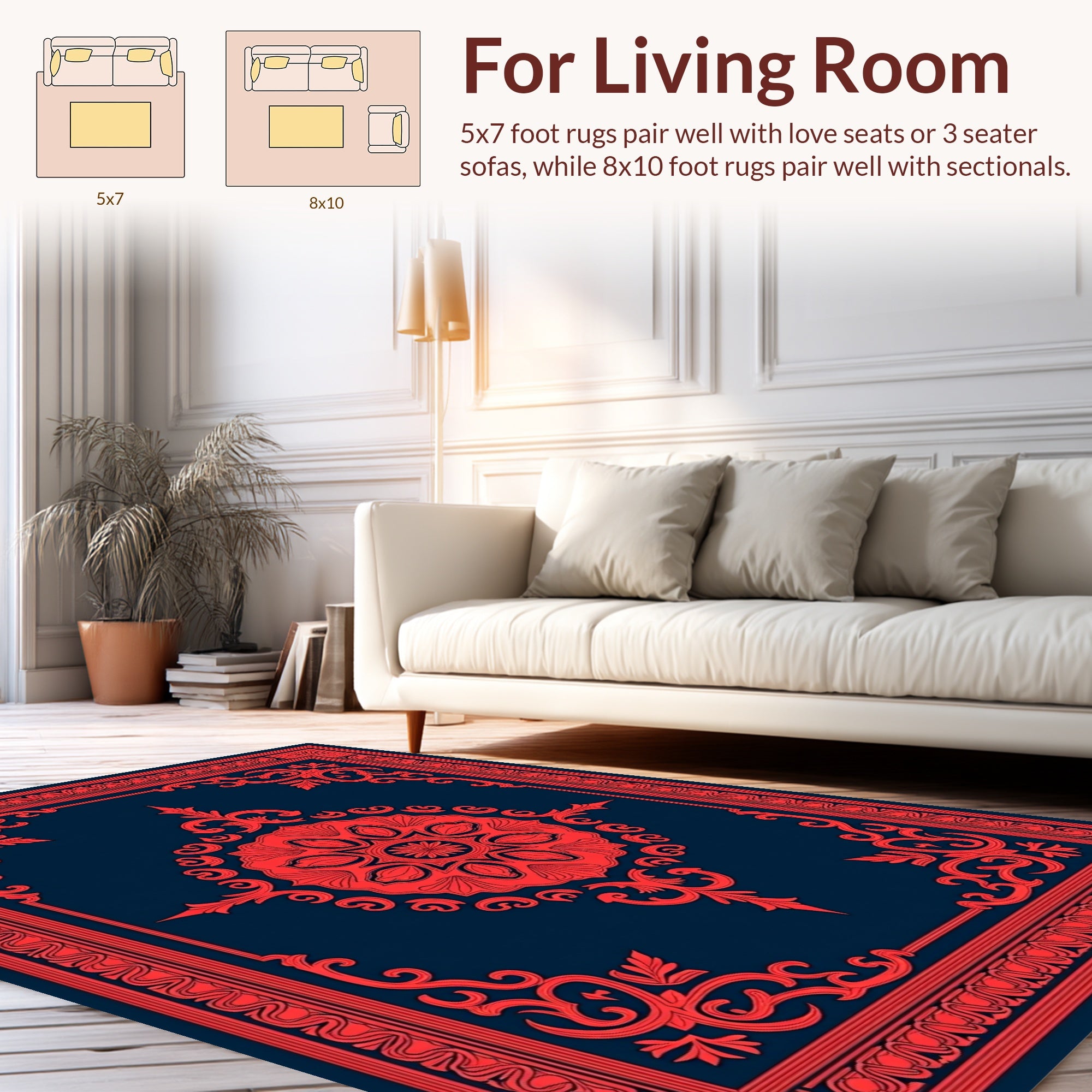 Ornate Red Floral Medallion Rectangle Design Rug
