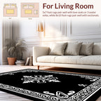 Elegant Black White Floral Motif Rug